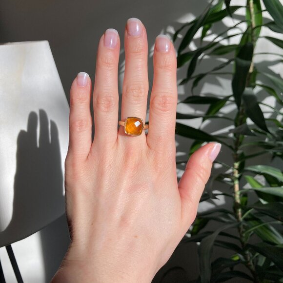 Yellow gemstone 925 silver gold-plated stacking ring - Picture 1 of 6